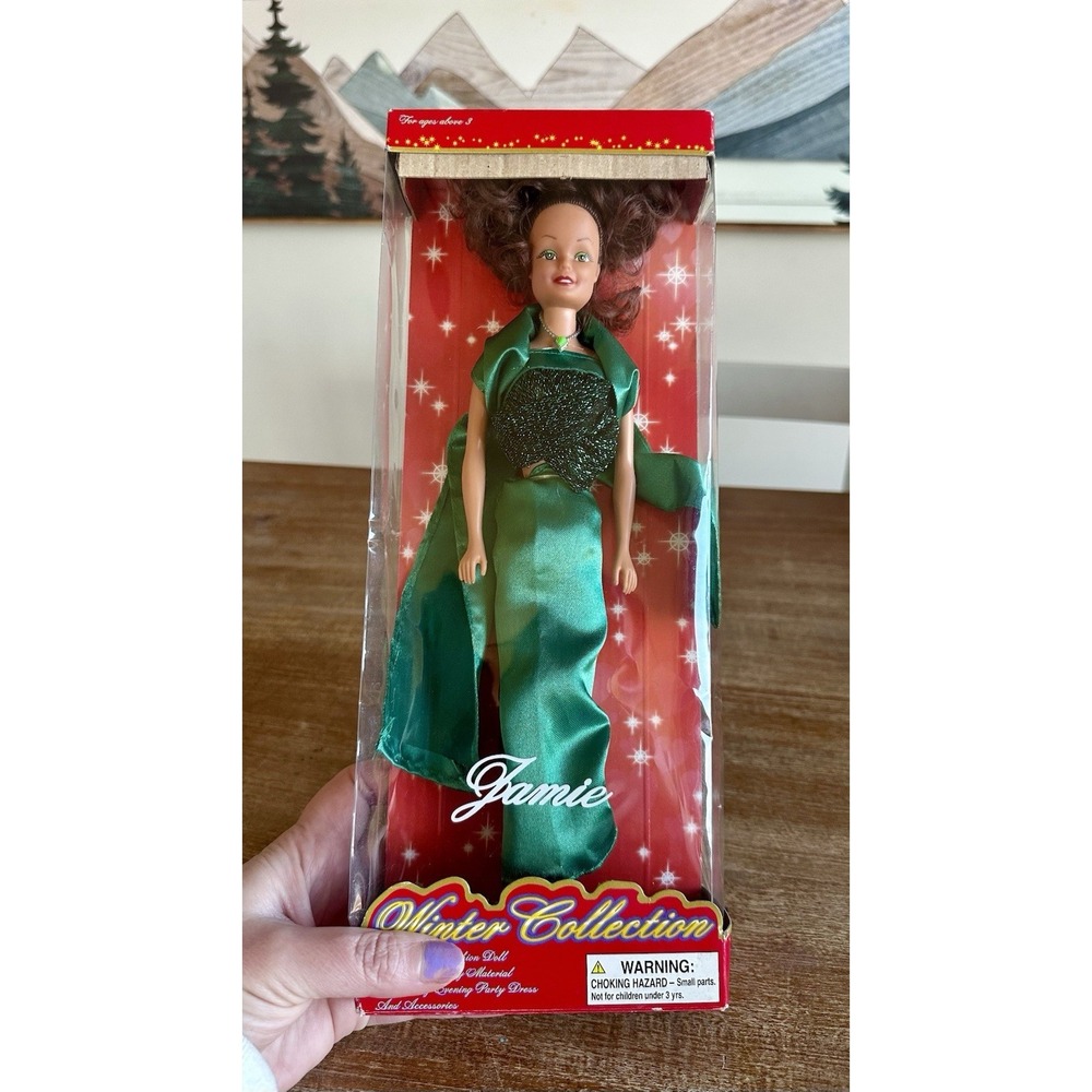 Holiday Barbie Fashion Doll Winter Collection Poseable Green Evening Gown 11.5"